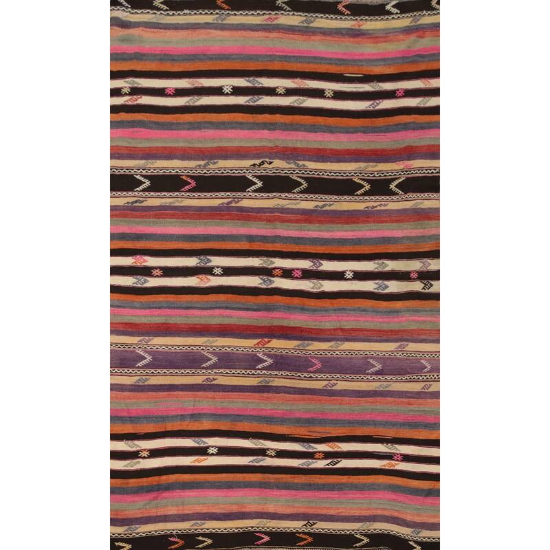Hand Woven Oriental 100% Wool Carpet Southwestern Tribal Multi-Colored Kilim Area Rug - 8' 8'' X 5' 3''