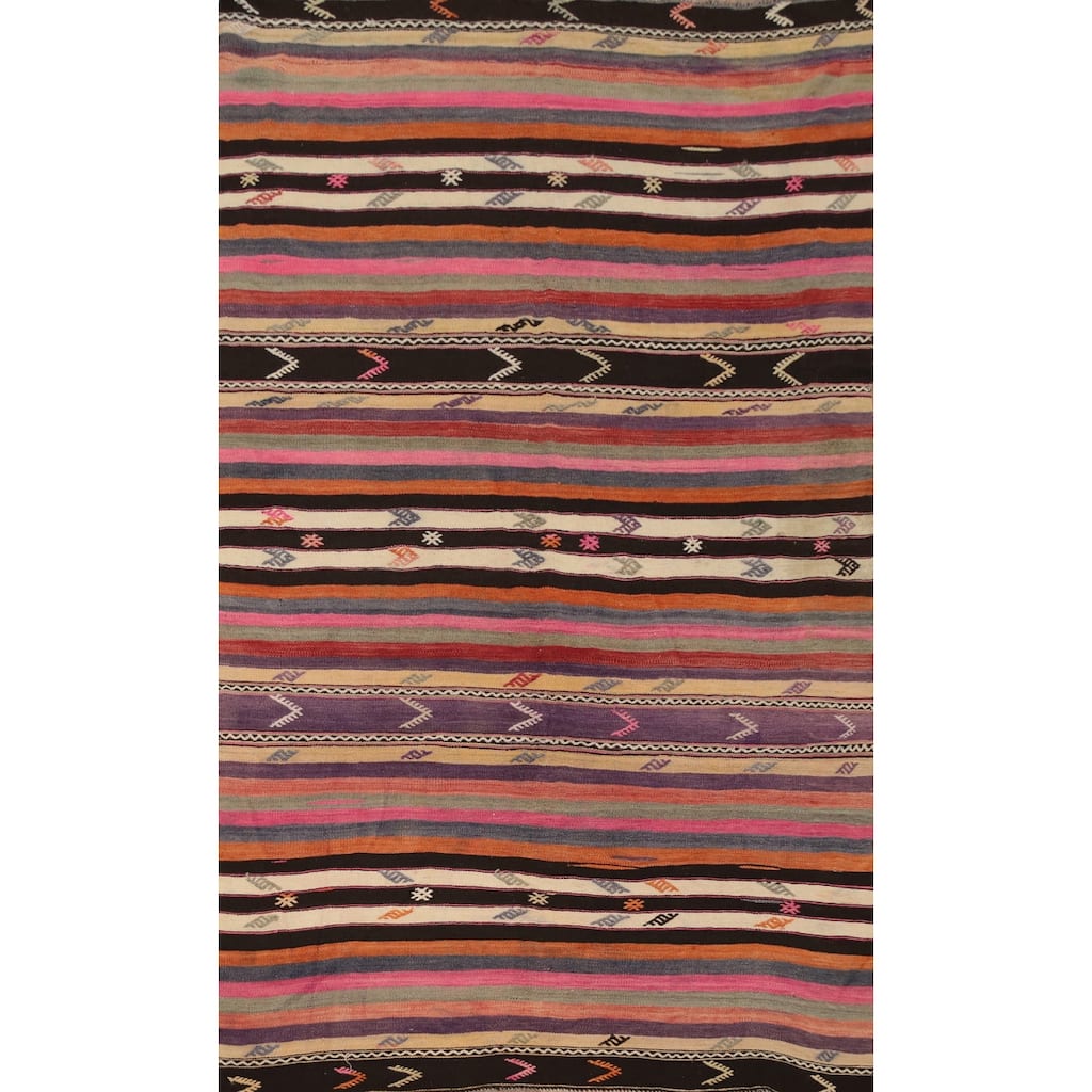 Hand Woven Oriental 100% Wool Carpet Southwestern Tribal Multi-Colored Kilim Area Rug - 8' 8'' X 5' 3''