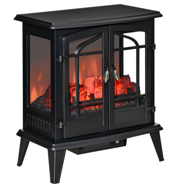 29" Electric Fireplace Heater, Freestanding Stove with Realistic LED Log Flames and Overheating Safety Protection, 1400W - Black