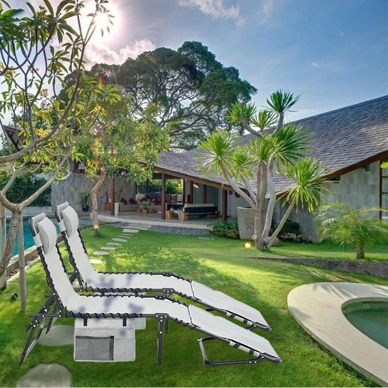 Chaise Lounge Chair Set of 2, 5-Position Adjustable Sunbathing, Foldable Tanning Chair with Face & Arm Holes - 2-Piece - Grey