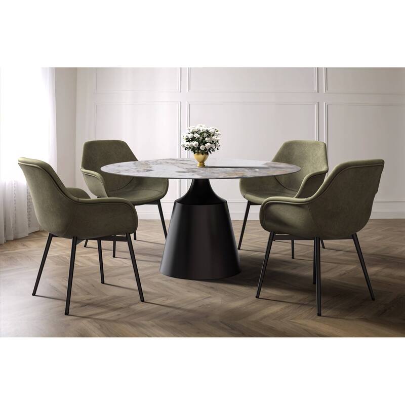 Prynn Dining Table with Round Top and Black Pedestal Base
