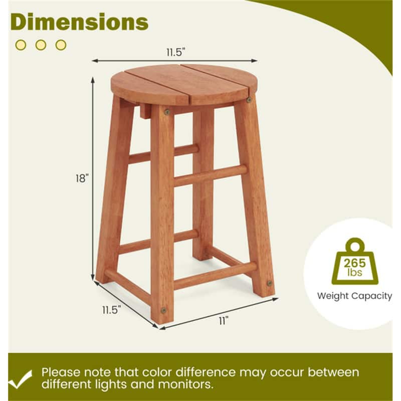 18-Inch Set of 2 Natural Eucalyptus Wood Bar Stools for Outdoor Seating for Balcony - 11.5" x 11.5" x 18" (L x W x H)