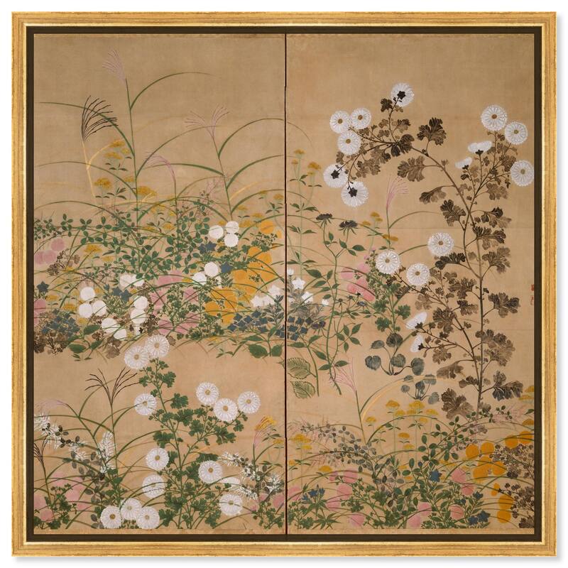 Flowering Plants in Autumn Canvas by Art Remedy - Gold - 24" x 24"