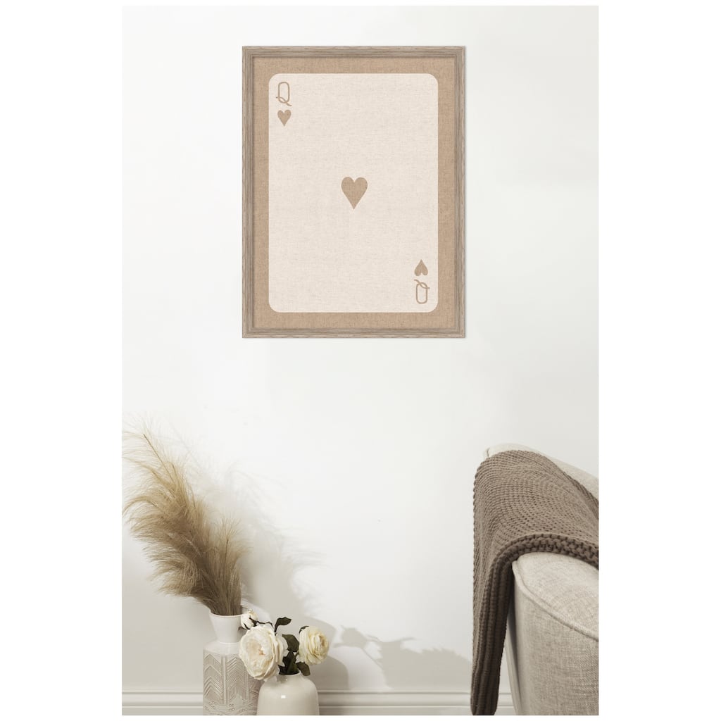 Kate and Laurel Framed Fabric Pinboard Queen of Hearts Linen Texture Wall Organization