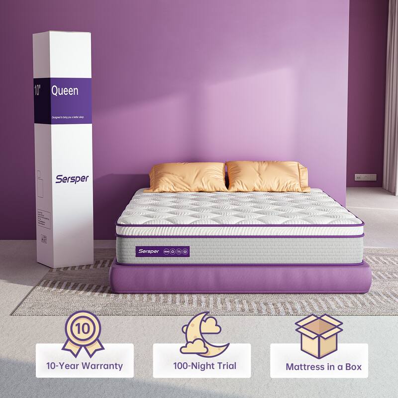 10 Inch Memory Foam Hybrid Mattress,Euro Top Mattress in a Box,Twin Full Queen Mattress