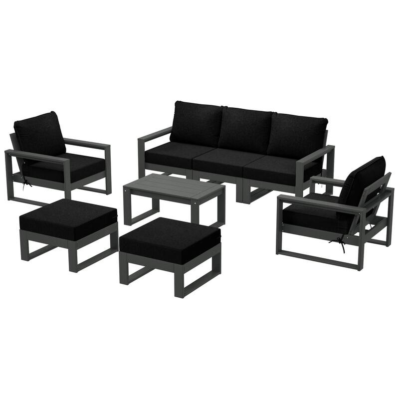Endless Patio Sectional 8-Piece Lounge Sofa Set with Gray Frame - Black