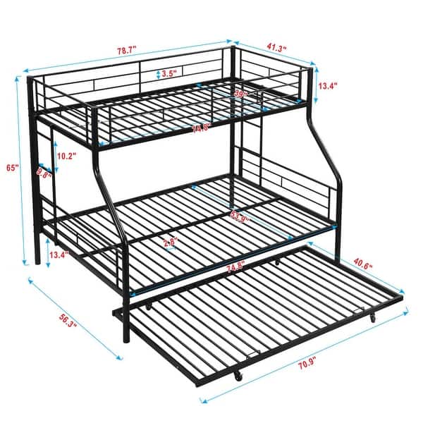 Metal Twin Over Full Bunk Bed Kids Bed with Trundle and Under-bed Storage