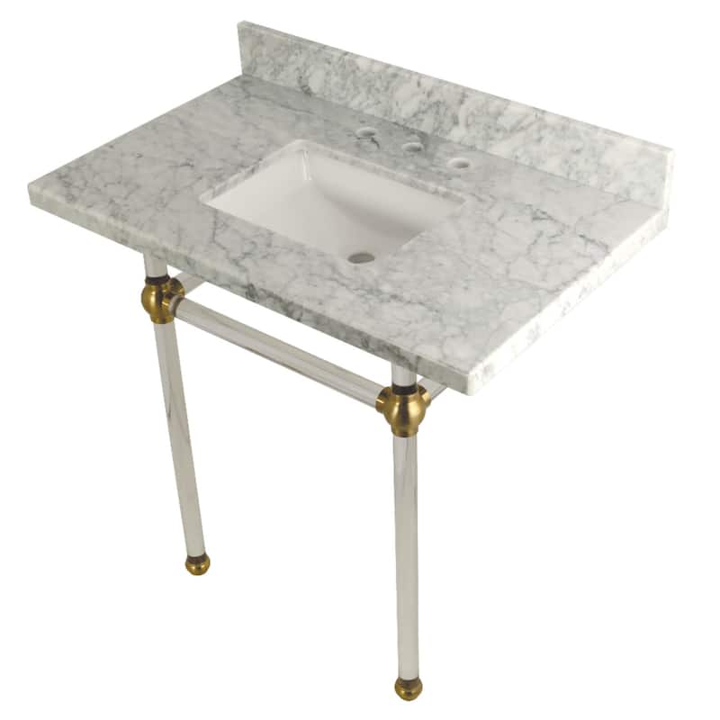 Kingston Brass Templeton 36" Rectangular Marble Wall Mounted Bathroom - Carrara Marble / Satin Brass
