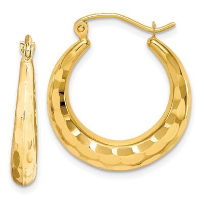 Curata 10k Yellow or White Gold Hammered Tapered Round Hoop Earrings - 23.35x3.83mm