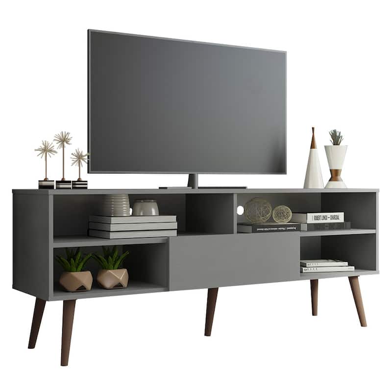 Madesa Modern TV Stand with 1 Door and 4 Shelves with Cable MANAGEMENT for 55, 65 Inch Media Storage
