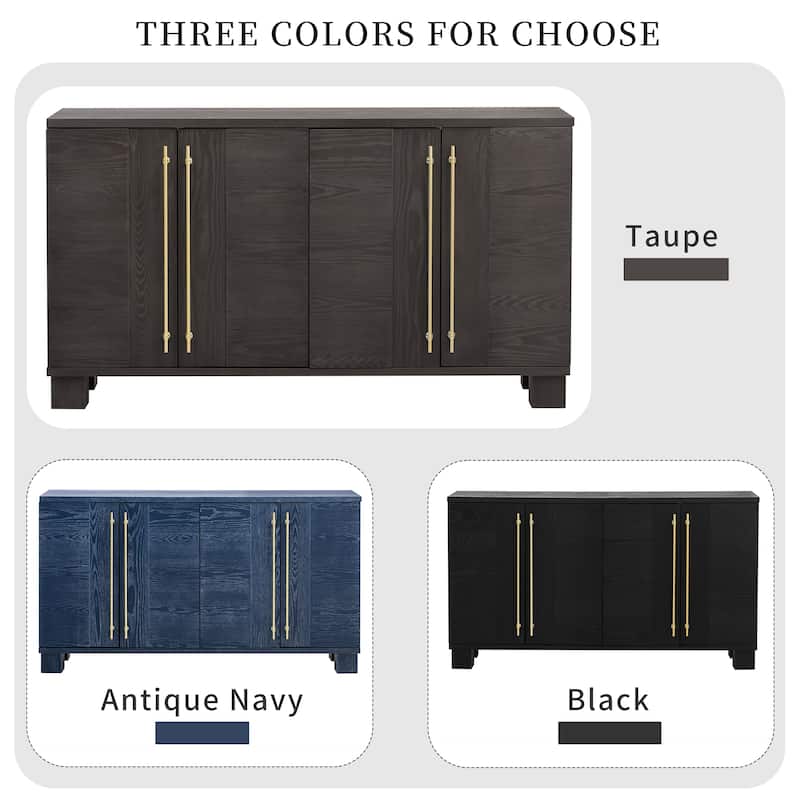 Traditional Style Wood Sideboard Buffet with Adjustable Shelves and Gold Handles