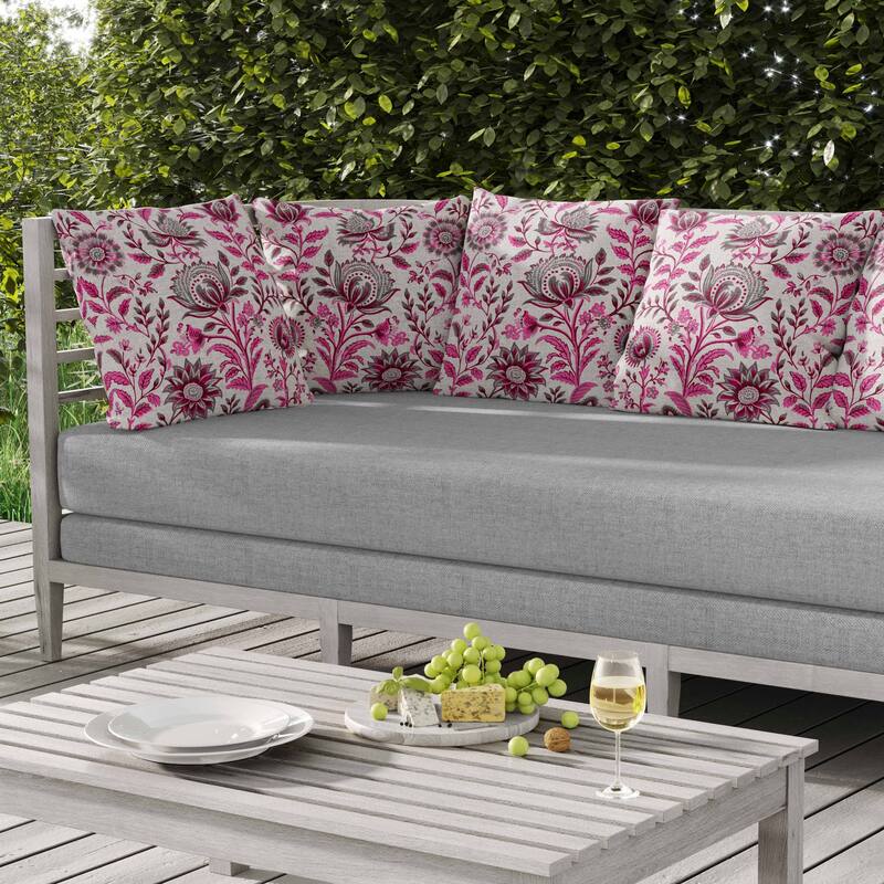 Sanganeri Block Print Indoor/Outdoor Reversible Throw Pillow Pink and Grey