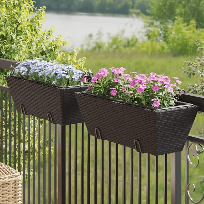 vidaXL Planter Black PE rattan Medium Hooks Planter Trapezoidal - 8.7 x 21.3 x 7.1 in