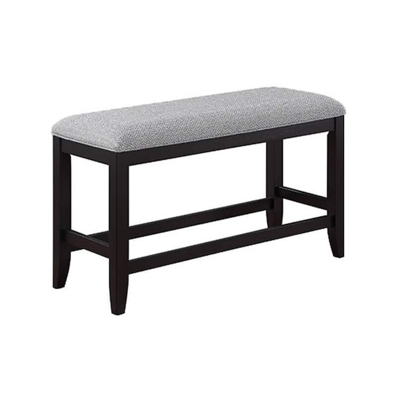 Kara 42 Inch Counter Height Bench, Wood Frame, Fabric Upholstery, Gray - Gray, Black