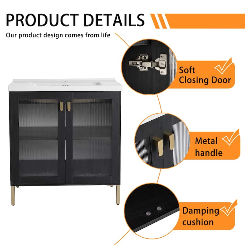 Bathroom Vanity With Sink In 28/32 Inch, Floating/Freestanding Bathroom Vanity With Soft Close Door