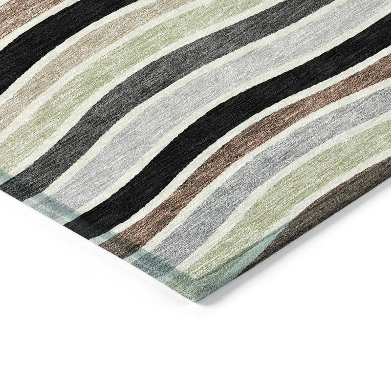 Machine Washable Indoor/ Outdoor Contemporary Stripe Chantille Rug