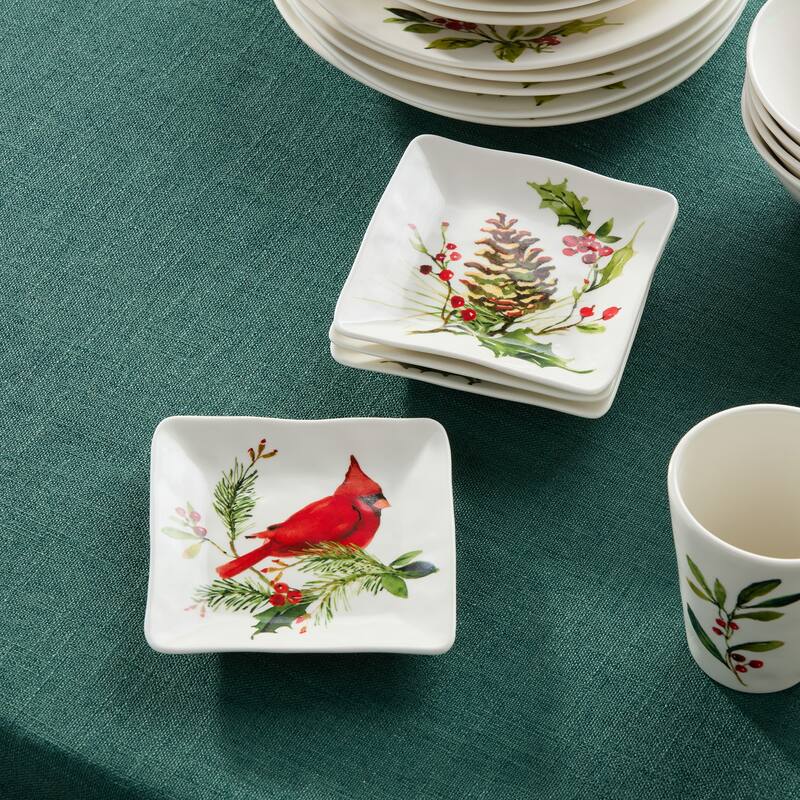 Certifed International Holly And Vines Set of 4 Canape/Luncheon/Appetizer Plates 6" Assorted Designs - 6 L x 6 W x 1 H