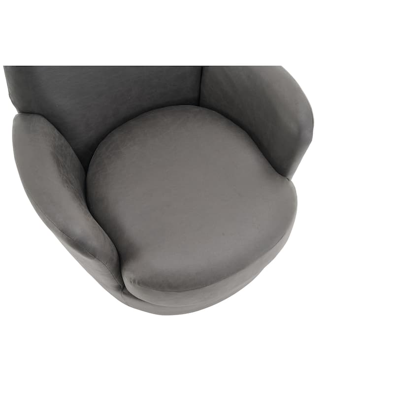 PU Leather Upholstered Swivel Barrel Chair, Ergonomic Single Sofa Chair, Lounge Reading Chair with Stainless Steel Base
