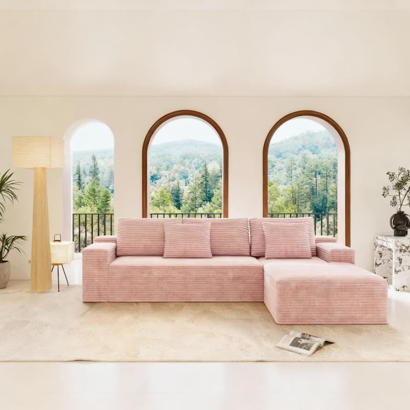 104.30" Modern Modular Sectional Sofa with Chaise for Living Room - Pink - Left Facing