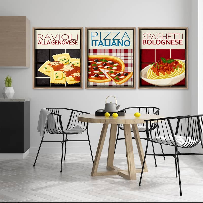 Stupell Classic Italian Pasta Meals Framed Floater Canvas Wall Art Design By Kim Allen (Set of 3)