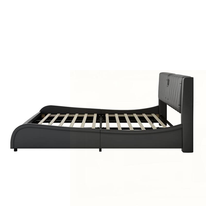 Faux Leather Upholstered Platform Bed with Thickened Headboard