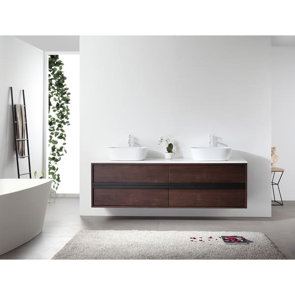 Shop Snos 72 Dark Walnut Whitewash Wall Mount Modern Bathroom Vanity Set On Sale Overstock 31286069