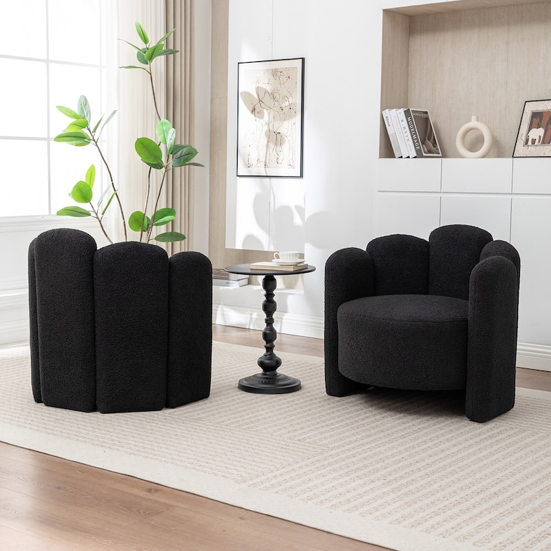 SEYNAR Modern Glam Teddy Fabric Upholstered Round Accent Chair with Flower Shaped Back Design Set of 2