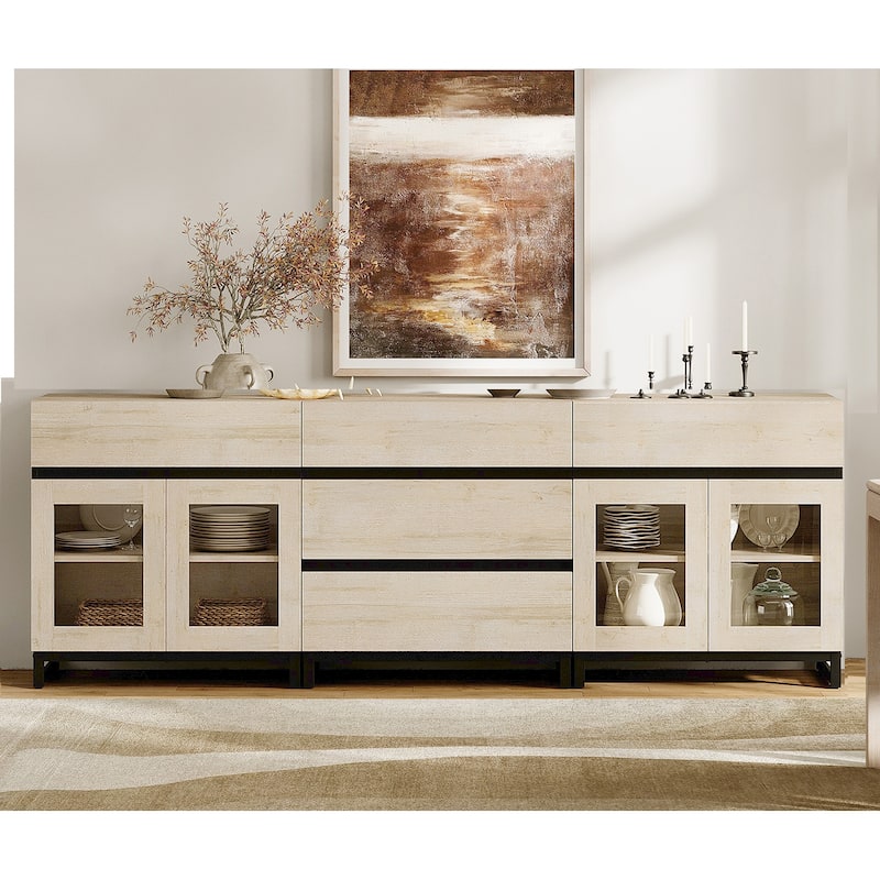 WAMPAT 3 in 1 Multifunctional Sideboard Buffet Cabinets with Glass Doors and 5 Drawers for Living Room, Kitchen
