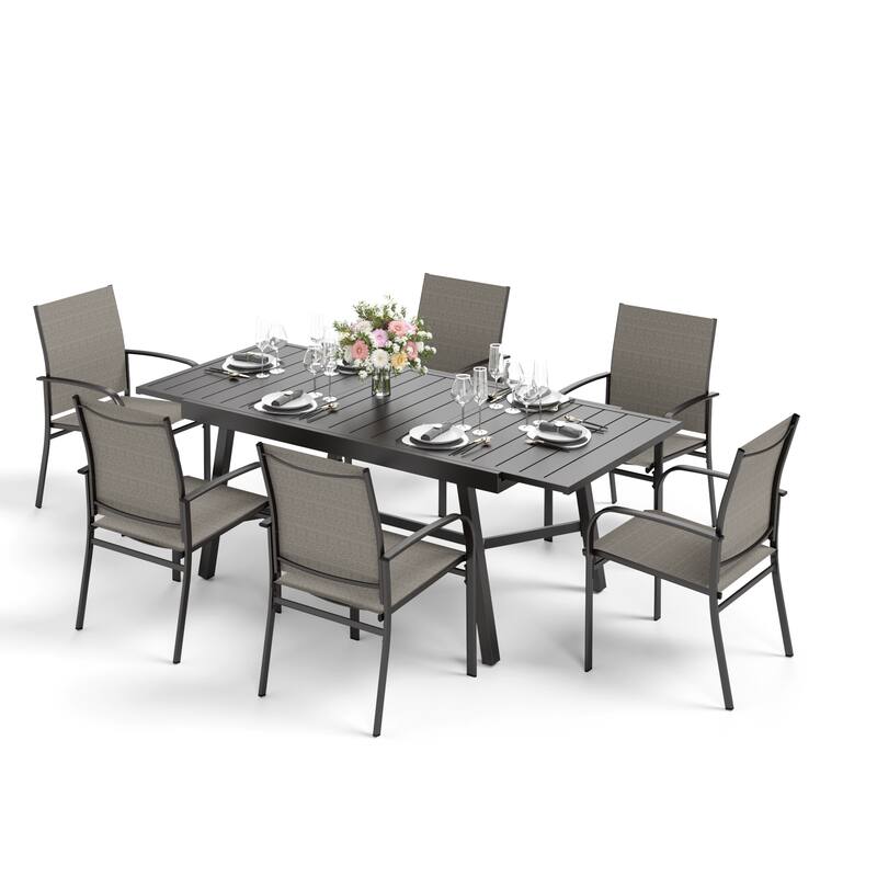 MAISON ARTS Outdoor Dining Set 7/9-Piece with Expandable Rectangular Metal Table and 6/8 Textilene Dining Chairs