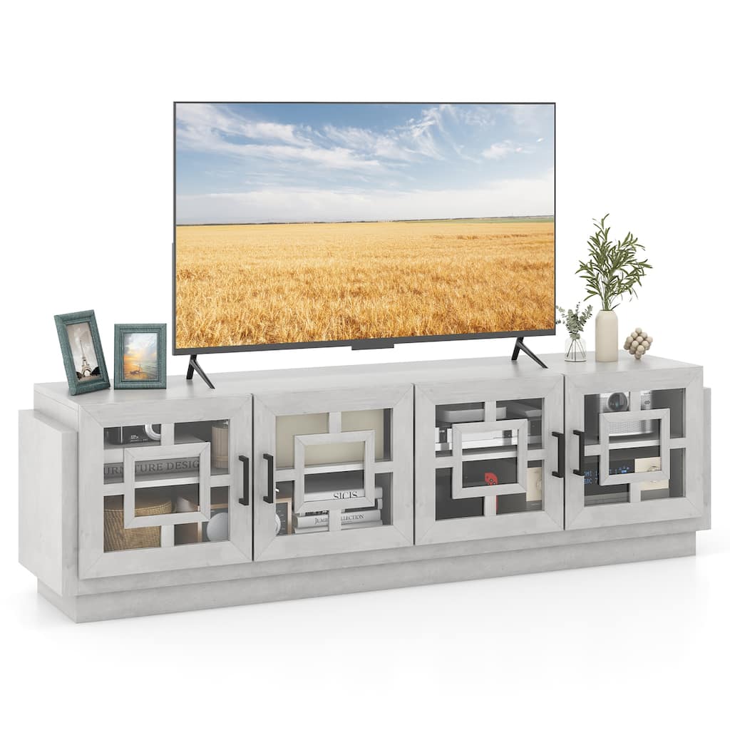 Gymax 4-Door Glass Entertainment Center Farmhouse TV Stand for TVs up
