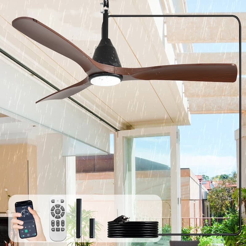 Waterproof Outdoor Ceiling Fan with Light: Plug-in Hanging Fan, Remote App Control, 3CCT, 6-Speed