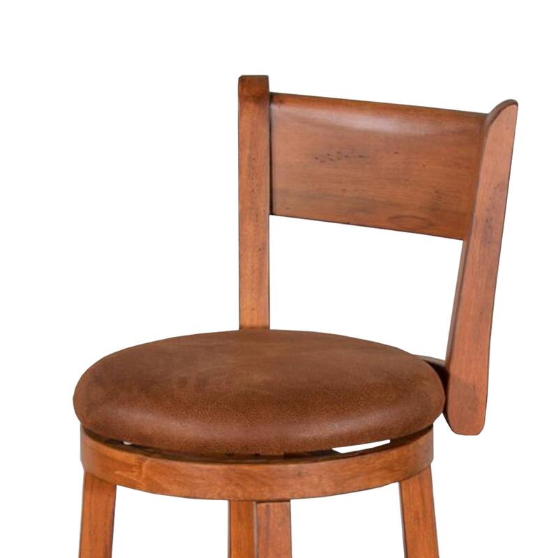 Marv Swivel Counter Height Chair Set of 2, Brown Faux Leather, Wood