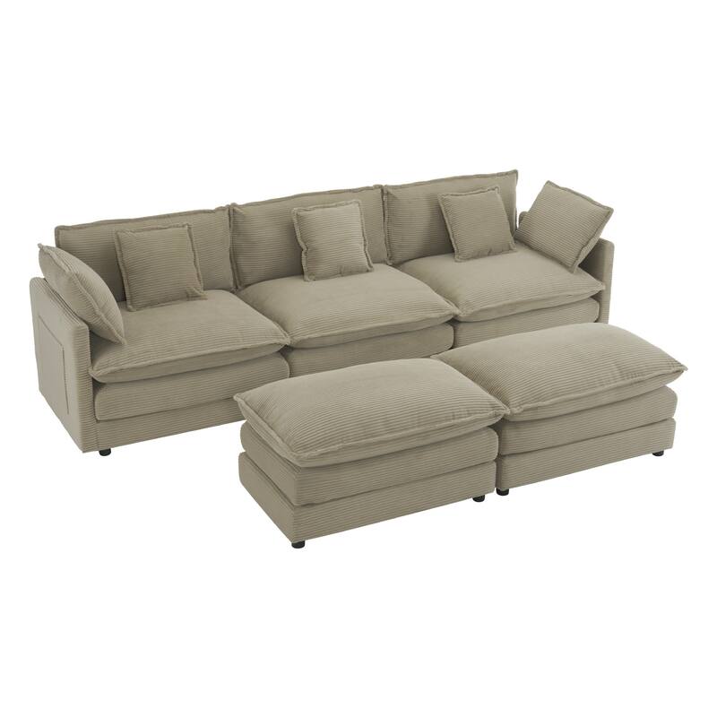 112.6" Corduroy Upholstered U-Shaped Modular Sectional Sofa with Side Storage Pockets