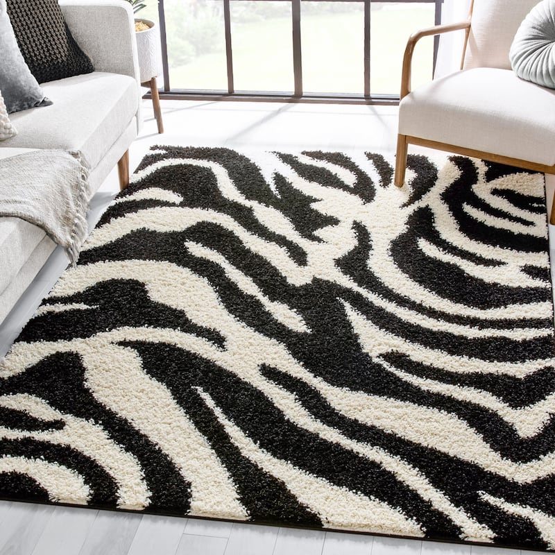 Well Woven Madison Shag Safari Zebra Animal Print Shag Area Rug