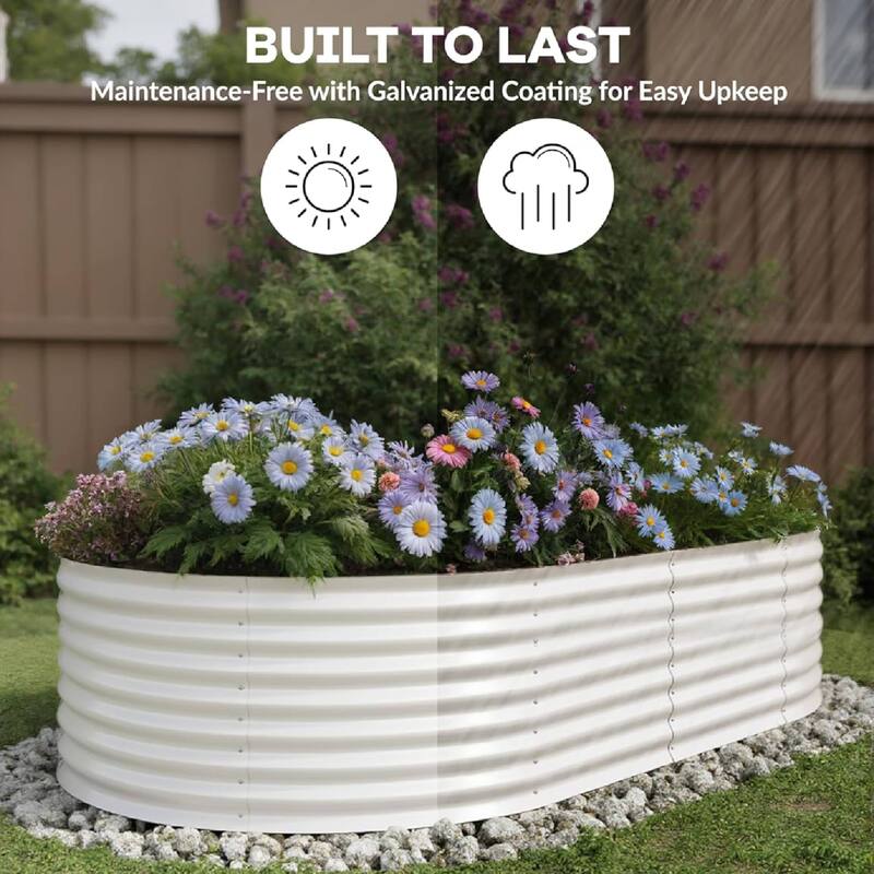 8x4x2ft 2Pcs Galvanized Raised Garden Bed Planter Boxes Outdoor, Off-White for Vegetables, Fruits, Flowers, Herbs - N/A