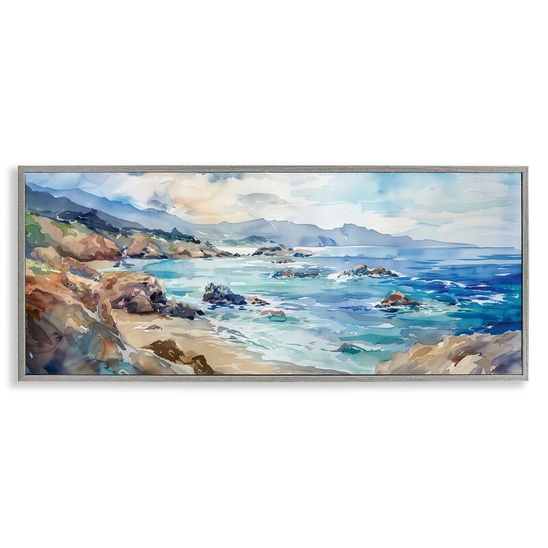 Stupell Blue Toned Beach Edge Framed Giclee Art Design By Heidi Kuntz - 30 x 13 - Grey