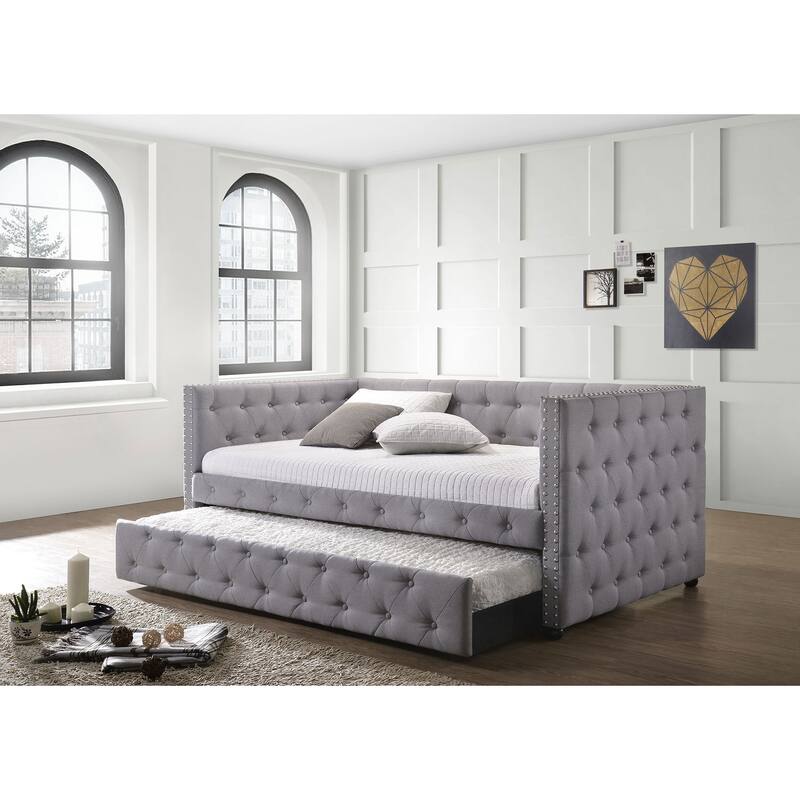 Mockern Upholstered Twin Daybed with Trundle Grey