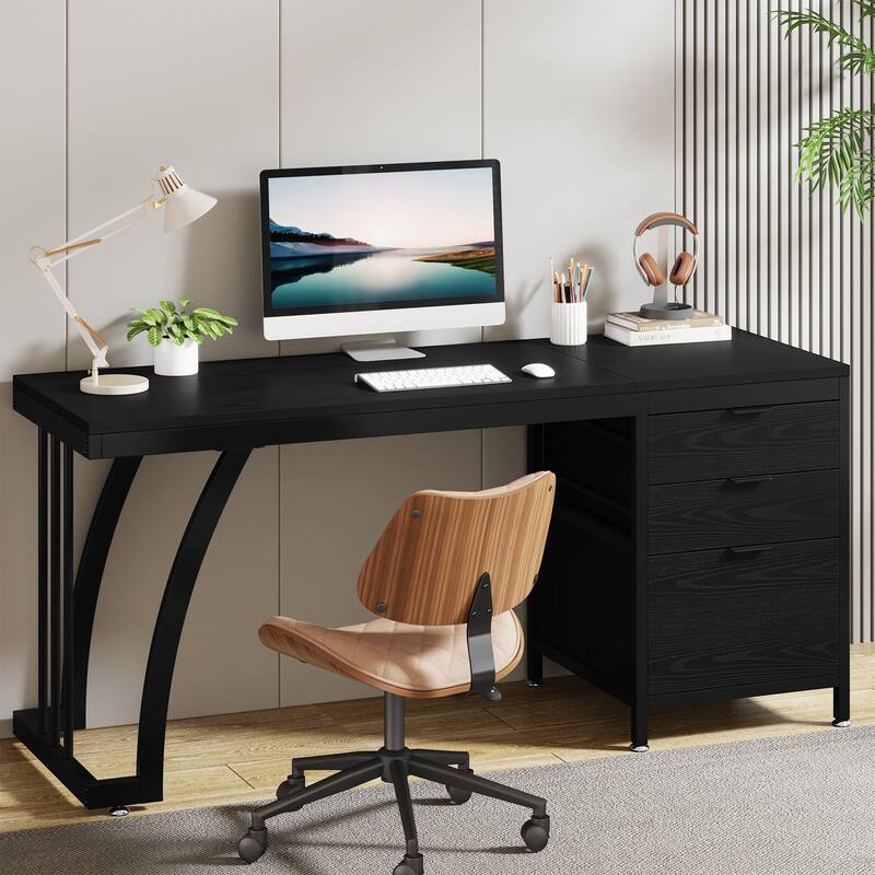 Computer Desk with 3 Drawers, 59" PC Desk Study Writing Table Workstation, Reversible File Storage for Home Office