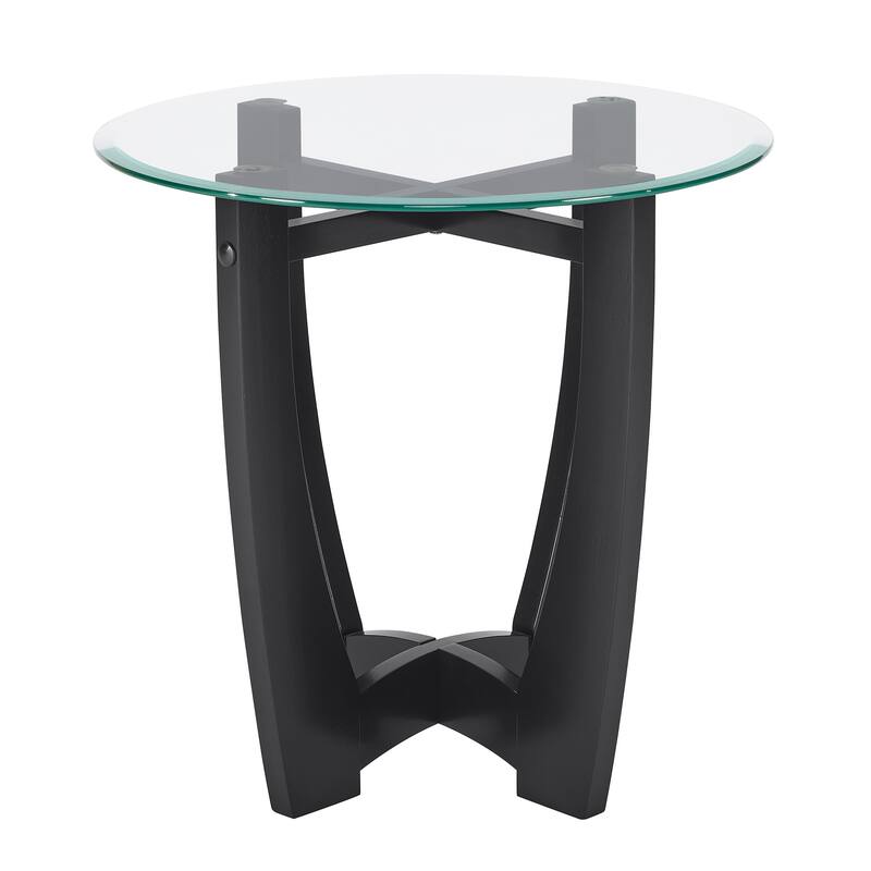 23.5 Inch Round Glass Coffee Table, Cherry Round Coffee Table Center Table With Glass Top, Small Coffee Table