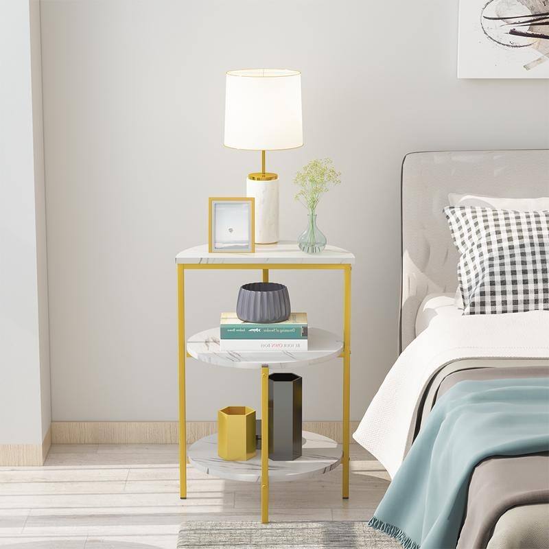 3 Pieces Faux Marble Coffee Table Set with 1 Coffee Table and 2 End Tables, Modern Sofa Side Table with Shelf, Cocktail Table