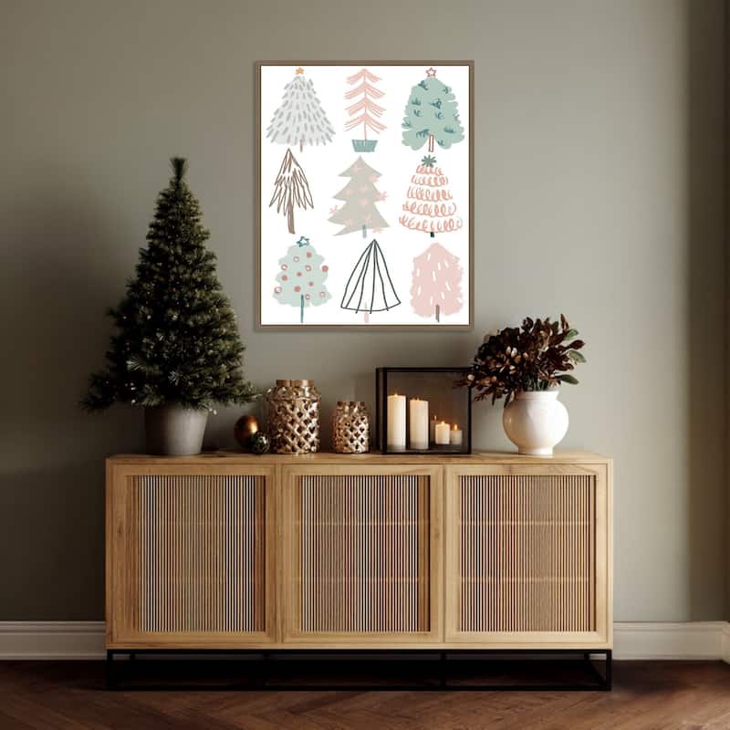 Christmas Tree Sketchbook I by June Erica Vess (23 x 28 in.), Framed Canvas Wall Art Print - Sylvie Dark Gold