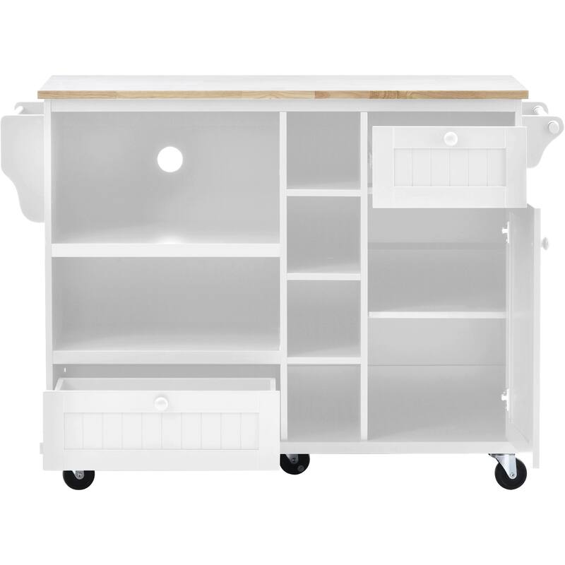 Kitchen Island with Solid Wood Desktop, Kitchen Island Cart on Locking Wheels, Rolling Island Cart with Cabinets & Drawers