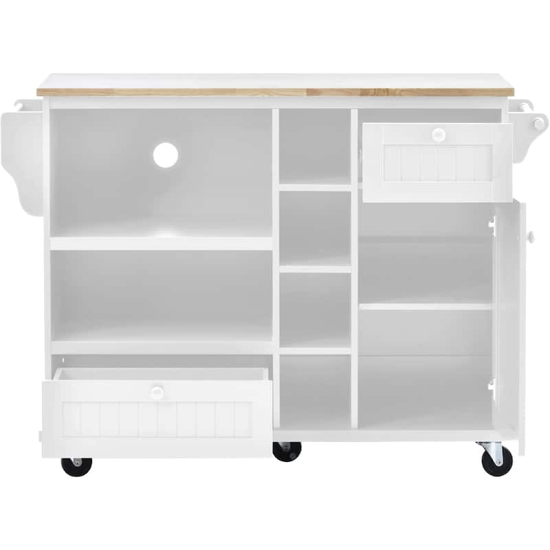 Rolling Kitchen lsland with Adjust Layer and Open Compartments