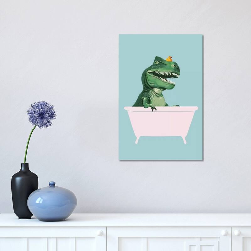 iCanvas "Playful T Rex In Bathtub In Green" by Big Nose Work Canvas Print - 18x12x1.5