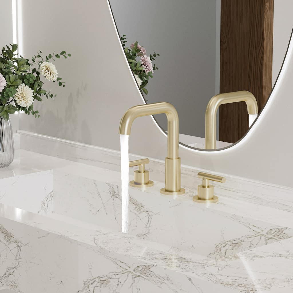 Modland 3-Hole Bathroom Faucet with 360-degree Swivel Spout, CUPC Certified & Leak-Proof, Luxury Brushed Gold