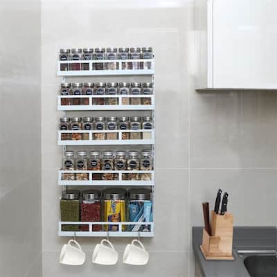 Wall Mount Spice Rack Organizer 5 Tier Height - 4.6"D x 16.6"W x 32.3"H