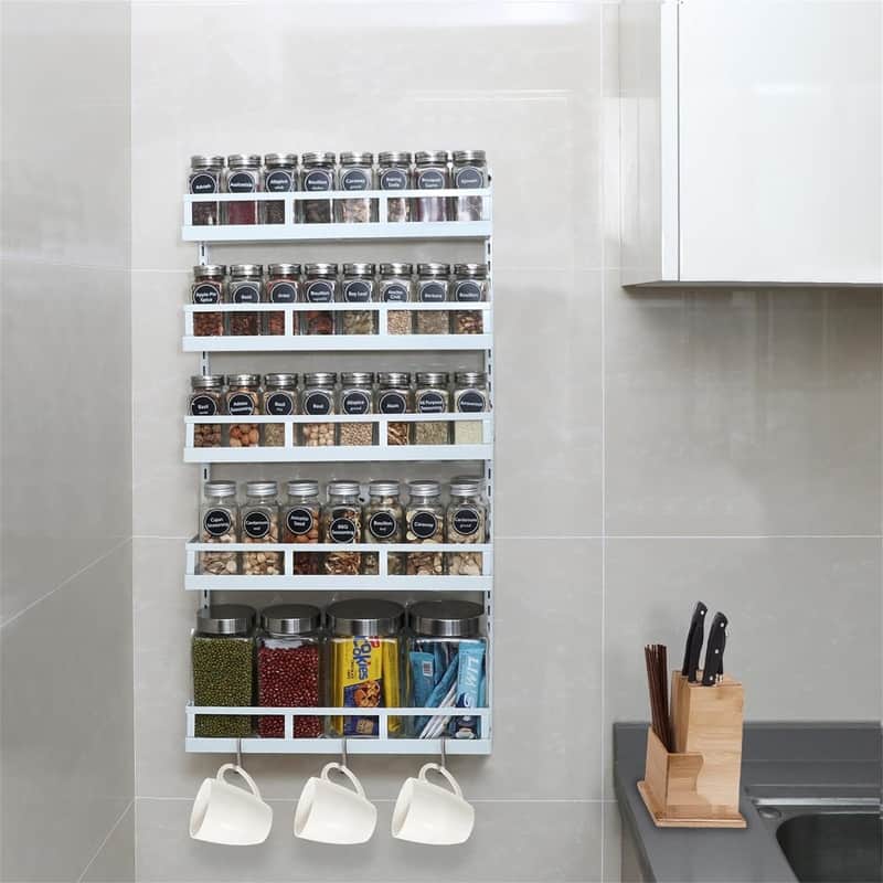 Wall Mount Spice Rack Organizer 5 Tier Height - 4.6"D x 16.6"W x 32.3"H
