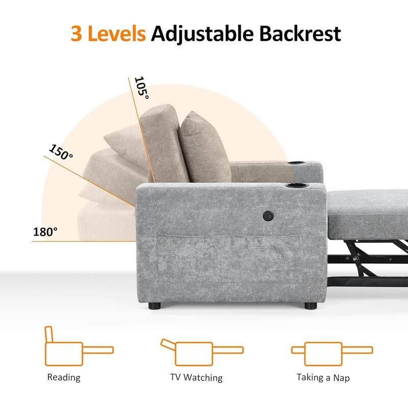 MCombo 3 in 1 Convertible Sleeper Sofa Bed, Pull Out Couch with Adjustable Backrest, Upholstered Recliner Chair VN6001