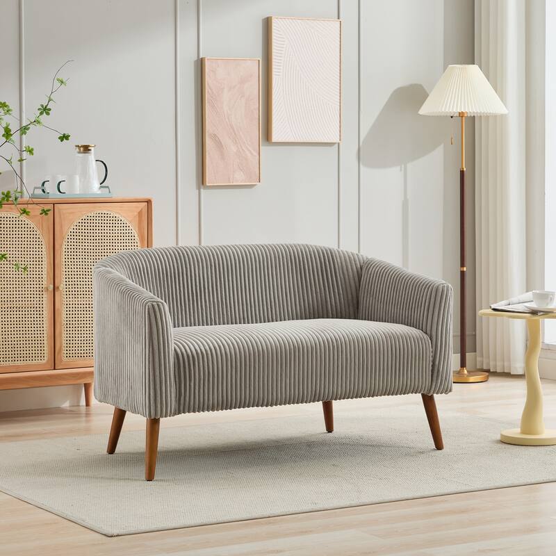 Corduroy Loveseat Couch Sofa, Upholstered Lounge Couch with Wooden Walnut Legs 2-seat Armchair for Living Room - Gray