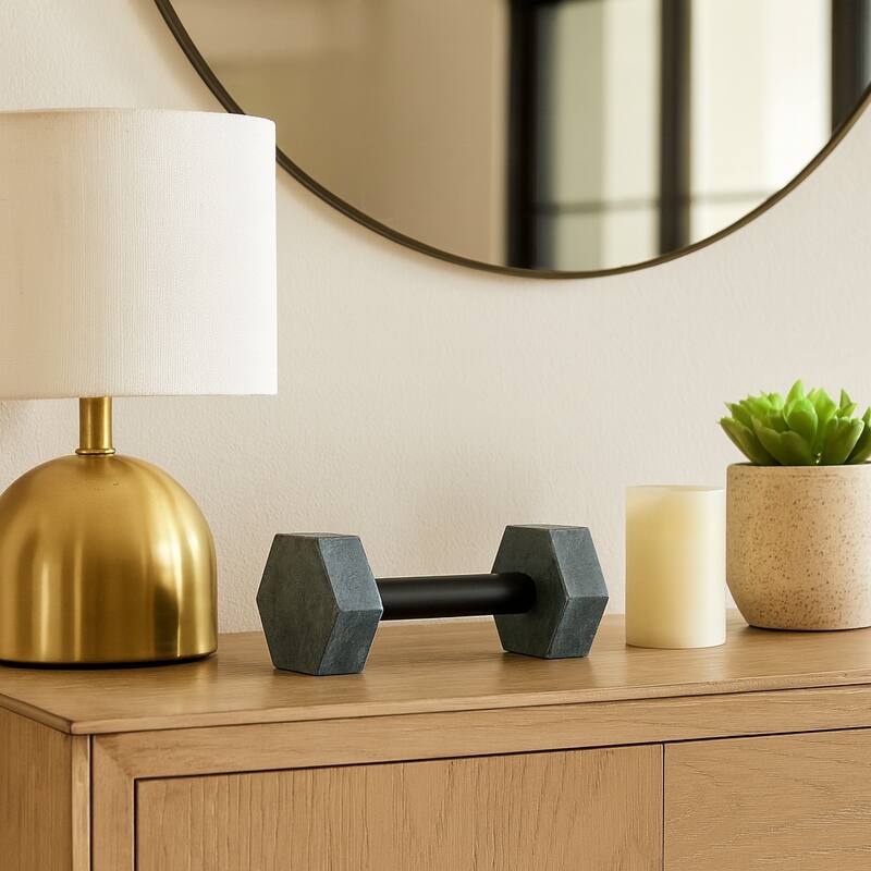 Marble Contemporary Dumbbell Figurine - Green/Black - 8" x 4" x 4"